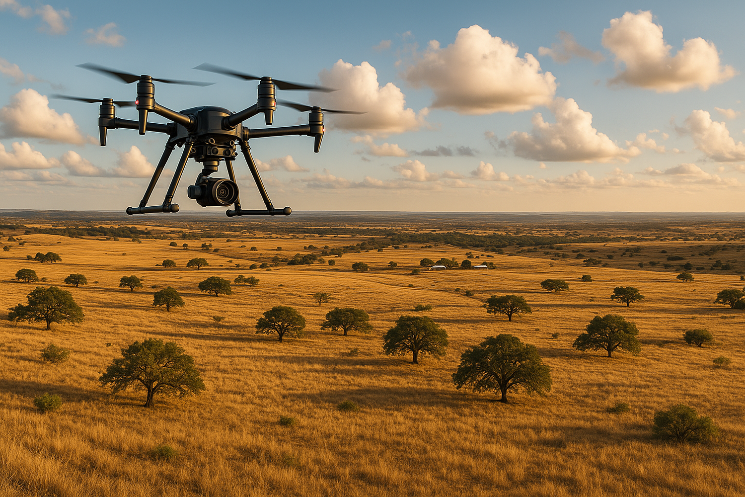 I want to create an image of a drone flying over Texas